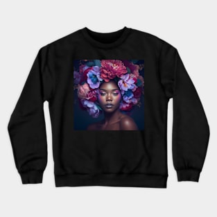 Girl with purple and pink flowers Crewneck Sweatshirt